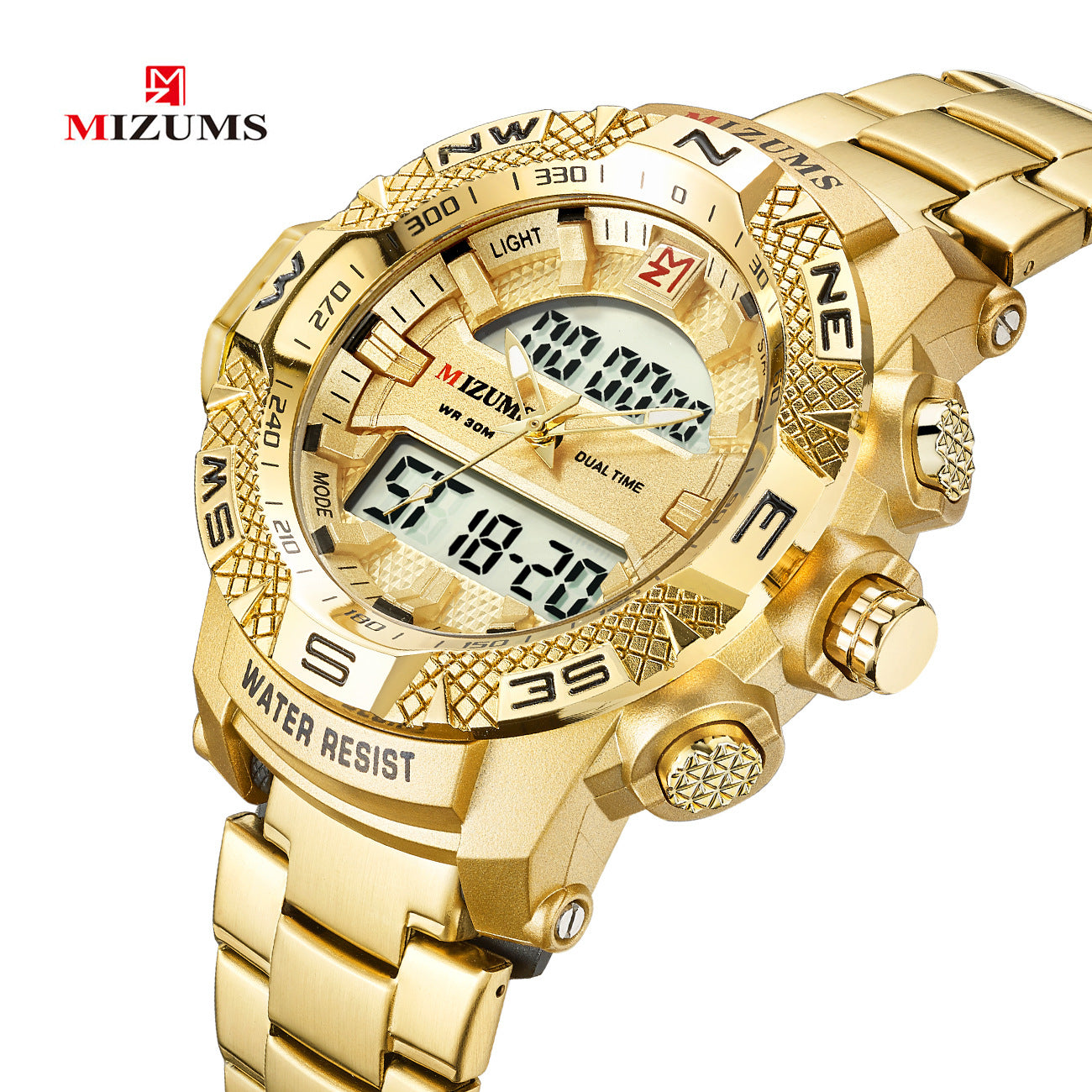 Mizums8024 Men's Watch Sports Men's Watch Double Inserts Electronic Watch Steel Belt Quartz Watch
