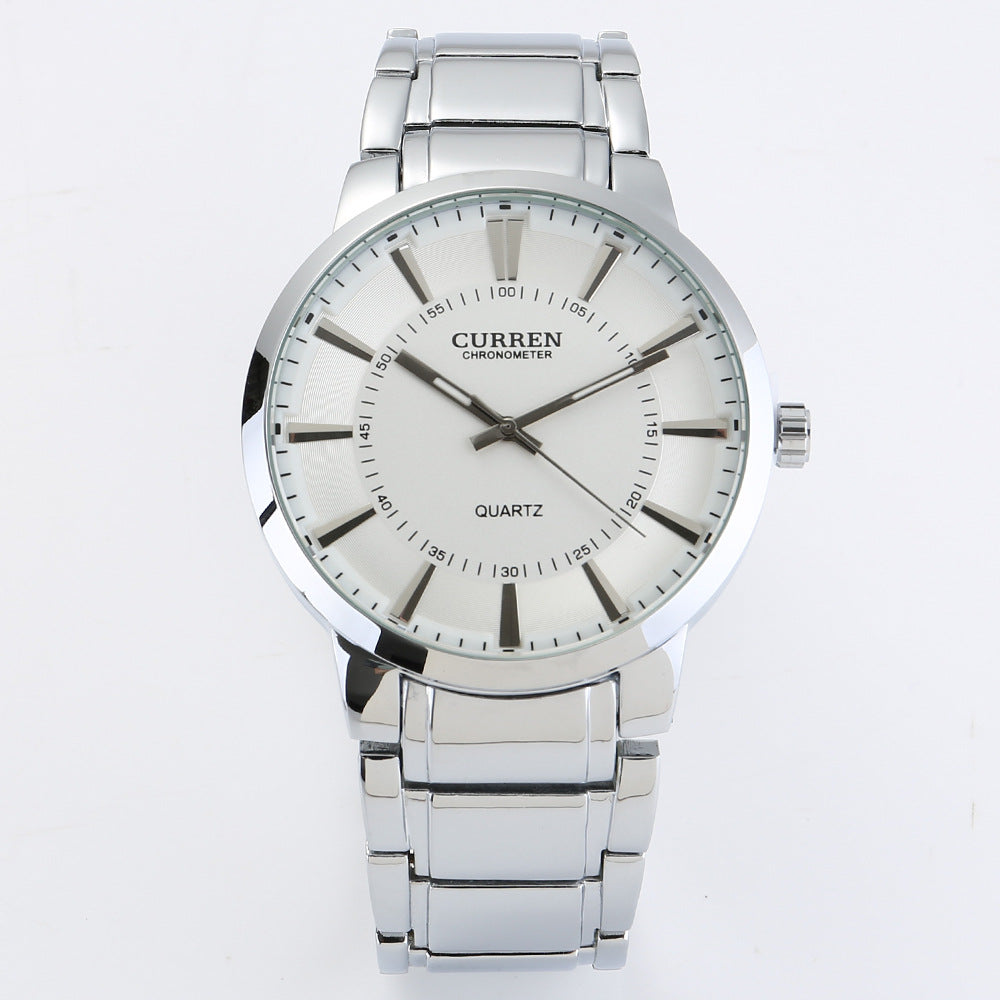 Curren Carren 8001b Men's Large Dial Watch Fashion Casual Waterproof Steel Belt Men's Quartz Watch